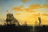 Harbor Canvas Paintings - New Bedford Harbor at Sunset